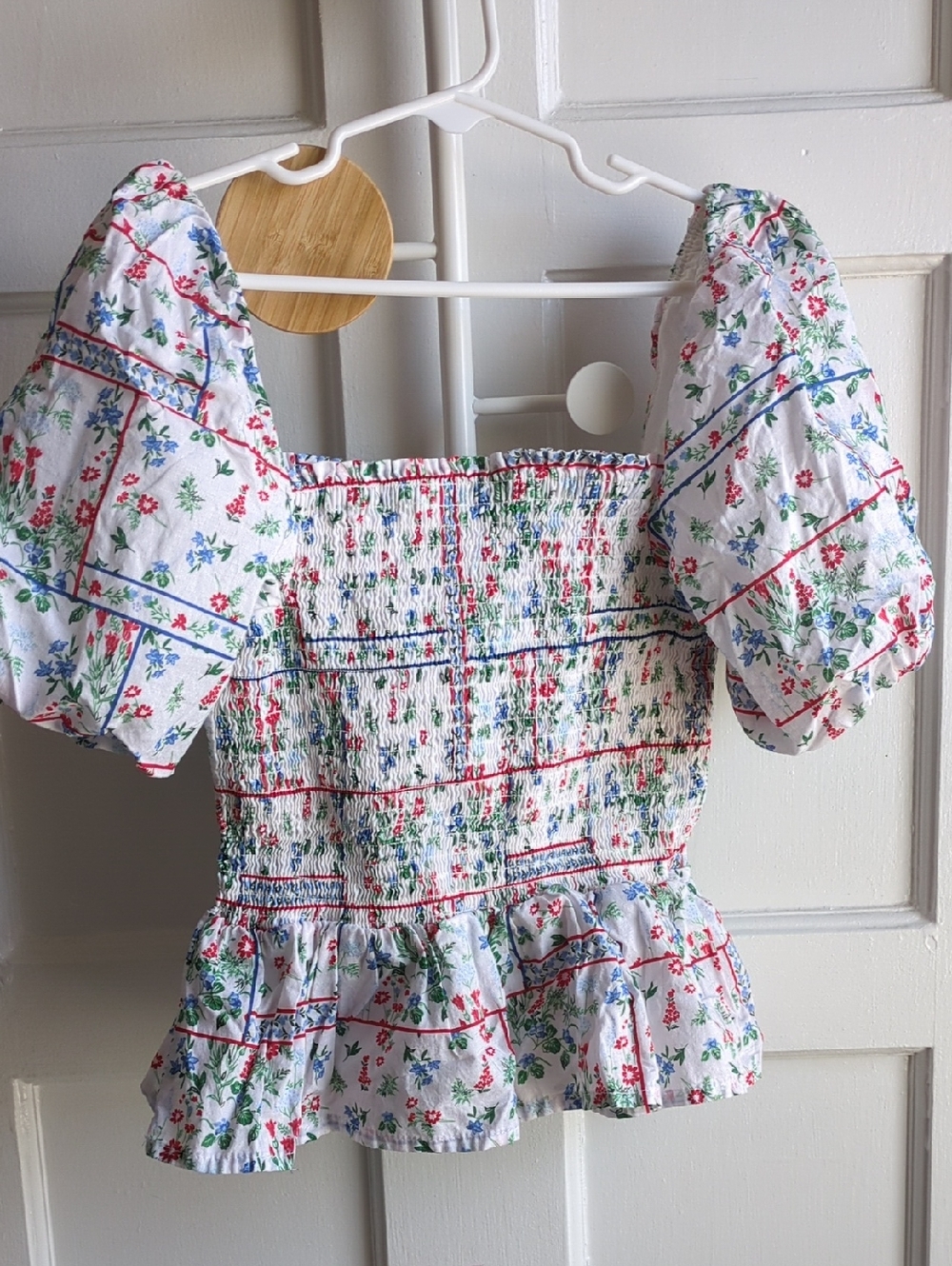 NWOT Janie and Jack White Floral Smocked Puff-Sleeve Peplum Top